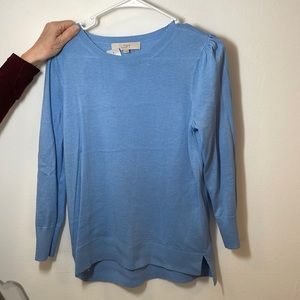 Light blue sweater. Great for spring. 3/4 sleeve.